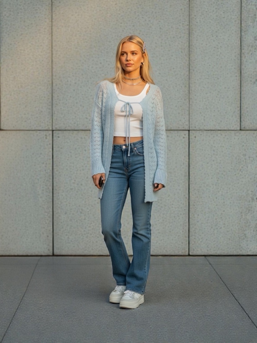 Victoria’s Secret Y2K Light Blue Wool Blend Front Tie Knit Cardigan